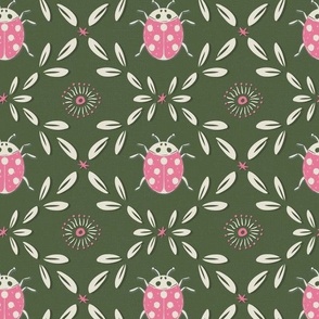 Ladybug Garden Lattice Damask MED | Magical Meadow | Bubblegum Pink Cactus Green Pearl White