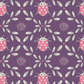 Ladybug Garden Lattice Damask MED | Magical Meadow | Dusty Purple Bubblegum Pink Pearl White