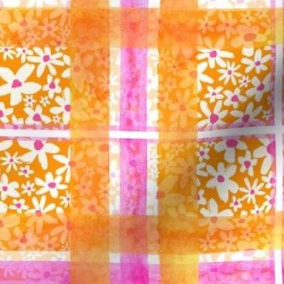 Orange and Pink Daisy Plaid