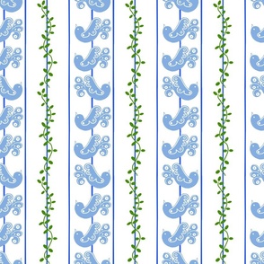 Blue Birds And Ivy Stripes