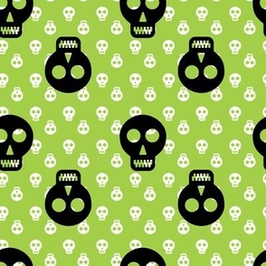 Halloween Skulls -  Black on White and Green