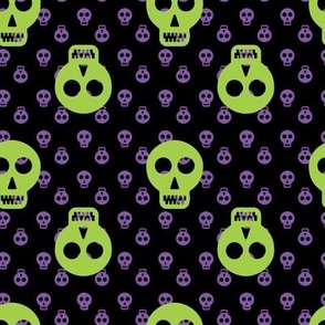 Halloween Skulls -  Green on Purple and Black
