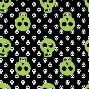 Halloween Skulls - Green on White and Black