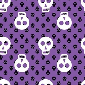 Halloween Skulls -  White on Black and Purple