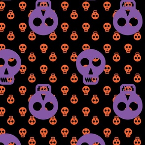 Halloween Skulls -  Purple on Orange and Black