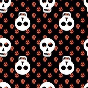 Halloween Skulls - White on Orange and Black