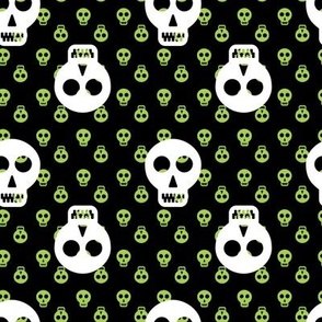 Halloween Skulls - White on Green and Black