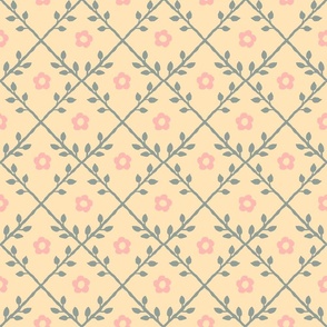 Vines and Daisies Yellow Teal Pink Large