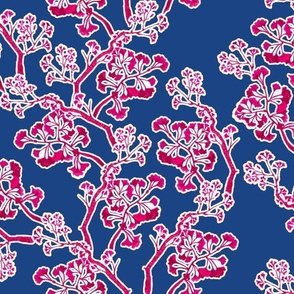 Ginko Branches, Royal Blue and Fuchsia