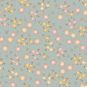 Small Florals Soft Teal Large