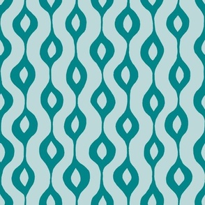 Hand Drawn Doodle Ogee Pinstripes, Verdigris on Pastel Aqua (Medium Scale)