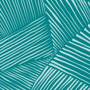 Hand Drawn Polygon Stripes Patchwork, Pastel Aqua on Verdigris (Medium Scale)