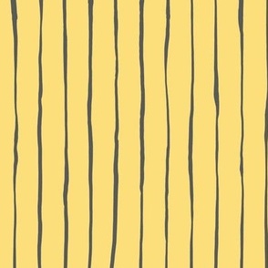 Hand Drawn Doodle Pinstripes, Dark Grey and Mustard Yellow (Medium Scale)