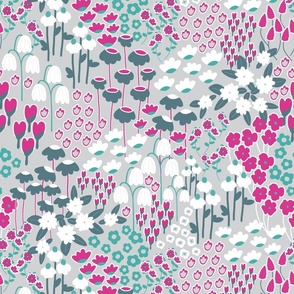 Field of Flowers - Fuchsia and Teal