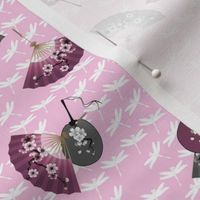 Pink Japanese fans and dragonflies I
