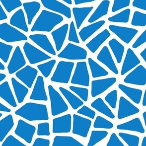 Hand Drawn Cracked Kintsugi Mosaic, White on Bluebell Blue (Medium Scale)
