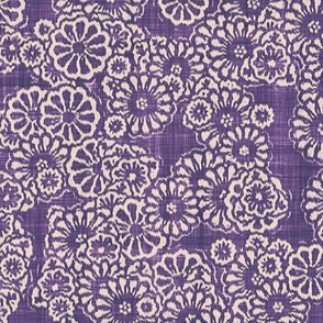 Boho Ikat Flowers Batik Block Print in Orchid Purple and Blush Pink (Large Scale)