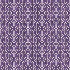 Geometric Isometric Cubes Batik Block Print in Orchid Purple and Blush Pink (Medium Scale)