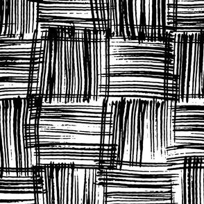 Hand Drawn Doodle Basket Weave, Black and White (Large Scale)