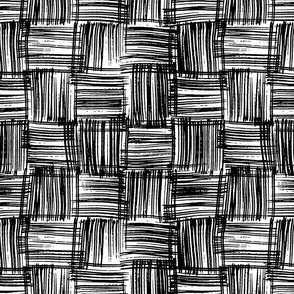 Hand Drawn Doodle Basket Weave, Black and White (Medium Scale)