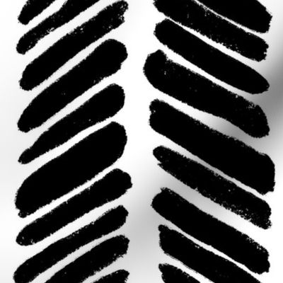 Hand Drawn Doodle Herringbone Stripes, Black and White (Large Scale)