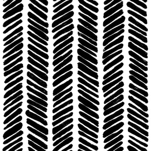 Hand Drawn Doodle Herringbone Stripes, Black and White (Large Scale)