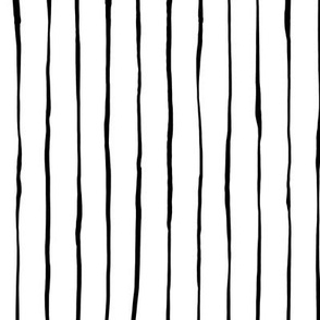 Hand Drawn Doodle Pinstripes, Black and White (Medium Scale)