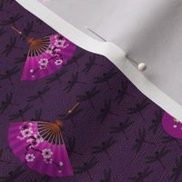 Japanese fans and dragonflies in purple