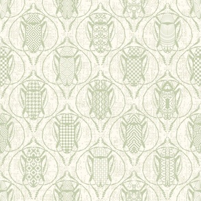 Geo Bugs Pale Olive Green Natural White Canvas