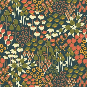 Medium / Retro Field of Flowers - - Vintage - Boho - Earth Tones - Earth Colors - Nature - Muted Colors - Florals - Gubiller - Floral Wallpaper - Home Decor