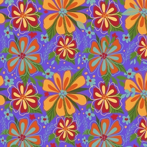  Maximalist - Medium scale  yellow, orange and red  floral  in violet 
