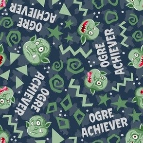 Medium Scale Ogre Achiever Funny Sarcastic Green Monsters on Navy