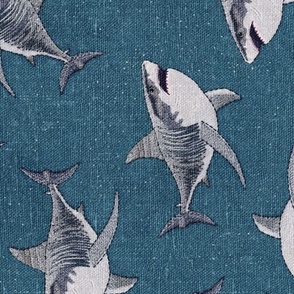 Embroidered Sharks Blue BG Rotated - XL Scale