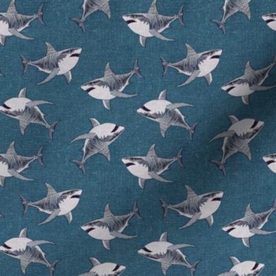 Embroidered Sharks Blue BG - XS Scale