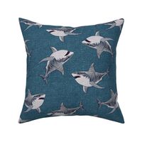 Embroidered Sharks Blue BG - Large Scale