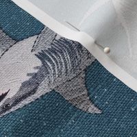 Embroidered Sharks Blue BG - Large Scale