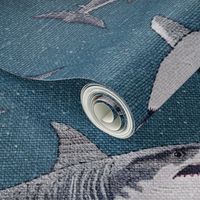 Embroidered Sharks Blue BG - XL Scale