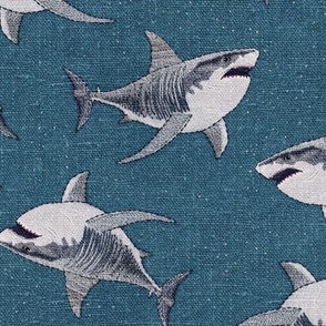 Embroidered Sharks Blue BG - XL Scale