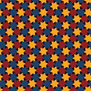 Blue Yellow Red Stars on Black Background