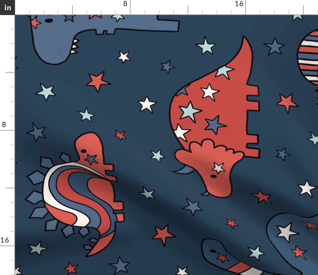 Fourth of July Stars and Stripes Dinos Rotated - XL Scale