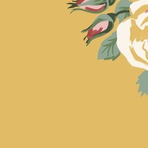 Vintage Let’s Partea Teapot of English Roses Celebration Illustration Print with Saffron Yellow Background