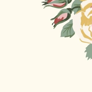 Vintage Let’s Partea Teapot of English Roses Celebration Illustration Print with Cream White Background
