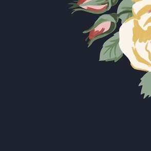 Vintage Let’s Partea Teapot of English Roses Celebration Illustration Print with Midnight Blue Background