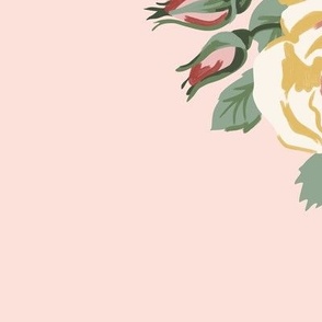 Vintage Let’s Partea Teapot of English Roses Celebration Illustration Print with Pale Pink Background