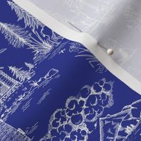 Lake of the Woods Toile deJouy on Dark Blue Background