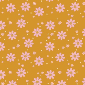 Retro Floral - Gold and Pink