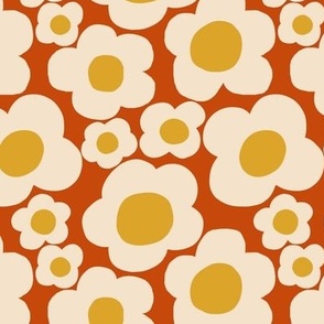 Minimalist groovy floral pattern in brown - Small scale