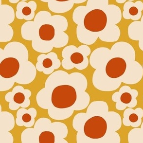 Minimalist groovy floral pattern in mustard yellow - Small scale