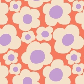 Minimalist groovy floral pattern in orange - Small scale
