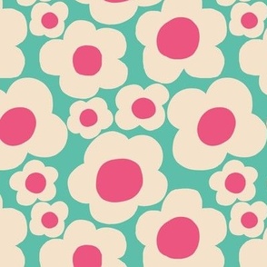 Minimalist groovy floral pattern in teal - Small scale